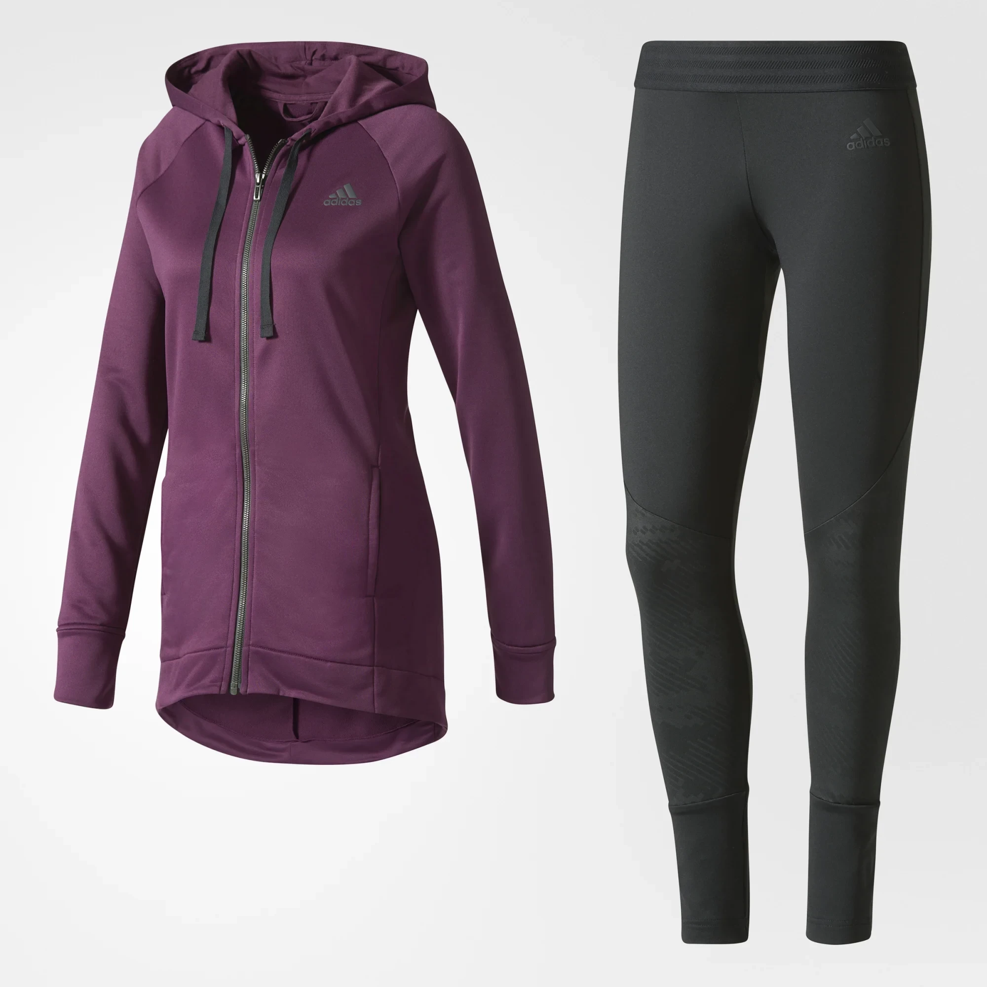 CONJUNTO POLERON CON CAPUCHA Y CALZAS MUJER MORADO/NEGRO (BQ8384)